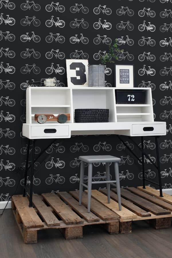 ESTAhome tapet cykler sort og hvidt 53 cm x 10,05 m