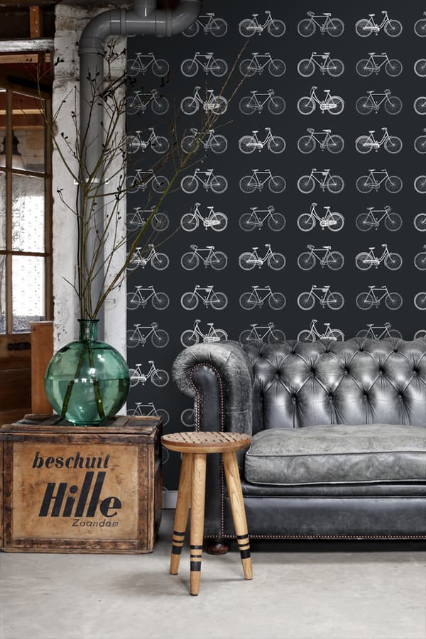 ESTAhome tapet cykler sort og hvidt 53 cm x 10,05 m