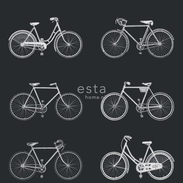 ESTAhome tapet cykler sort og hvidt 53 cm x 10,05 m