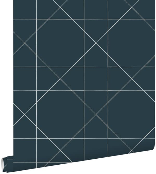 ESTAhome tapet grafiska linjer mörkblått 0,53 x 10,05 m