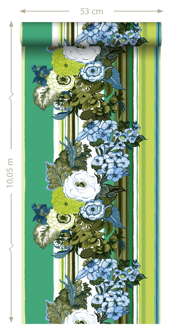 ESTAhome tapet vintage blomster grønt og limegrønt 53 cm x 10,05 m