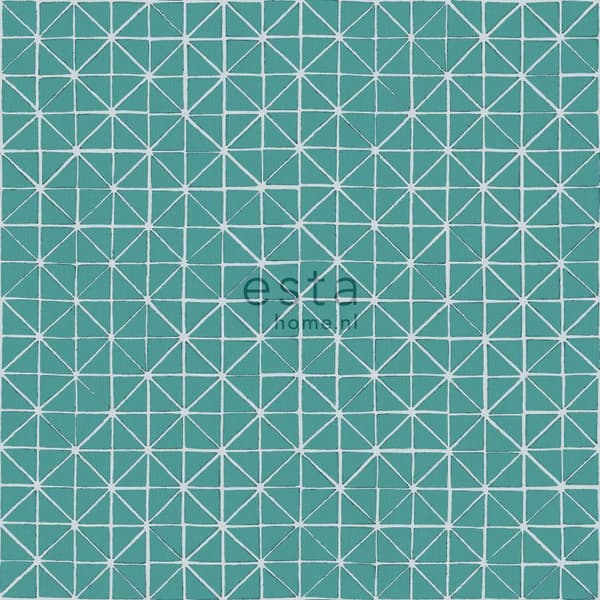 ESTAhome tapet geometriske former mørkt aquagrønt 53 cm x 10,05 m