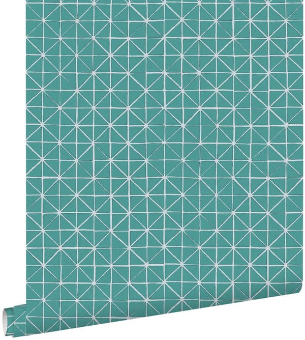 ESTAhome tapet geometriske former mørkt aquagrønt 53 cm x 10,05 m
