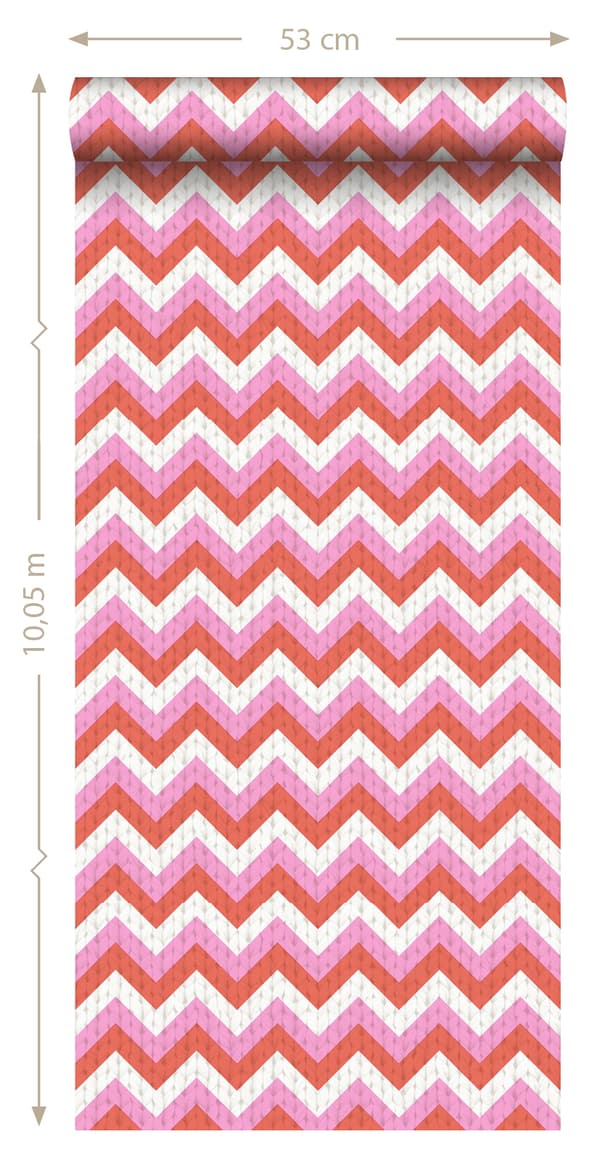 ESTAhome tapet zig-zag-motiv koralrødt og lyserødt 53 cm x 10,05 m