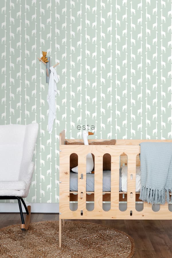 ESTAhome tapet giraffer mintgrønt 0,53 x 10,05 m