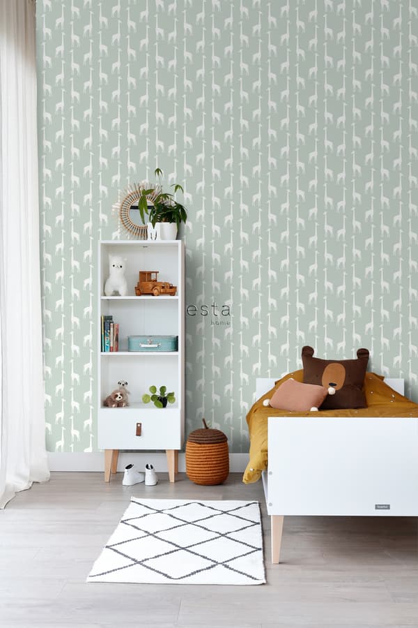 ESTAhome tapet giraffer mintgrønt 0,53 x 10,05 m