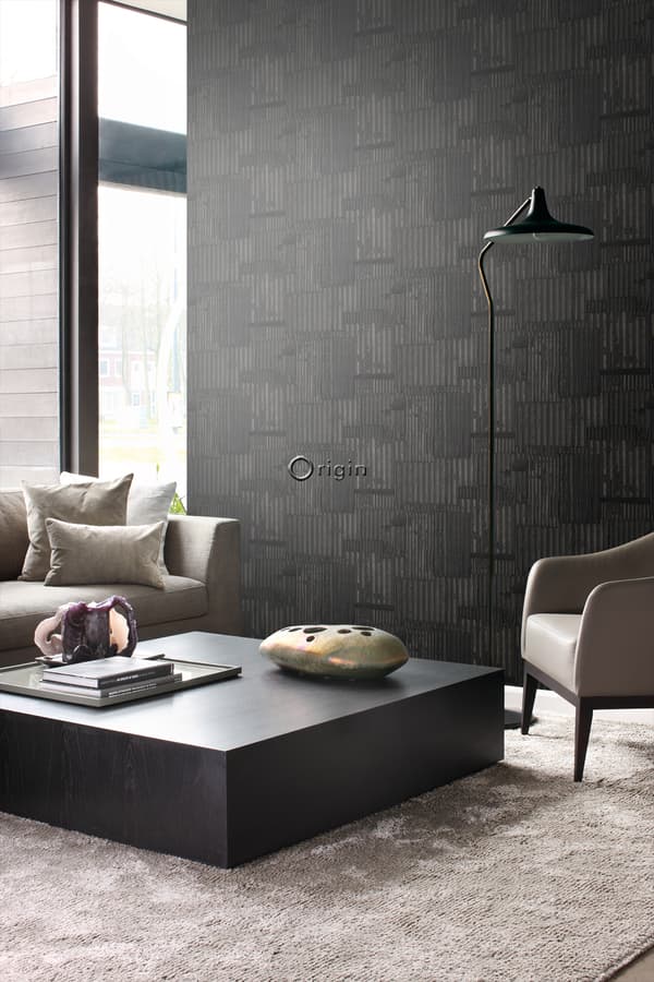 Origin Wallcoverings tapet industriell korrugerad plåt 3D svart 53 cm x 10,05 m