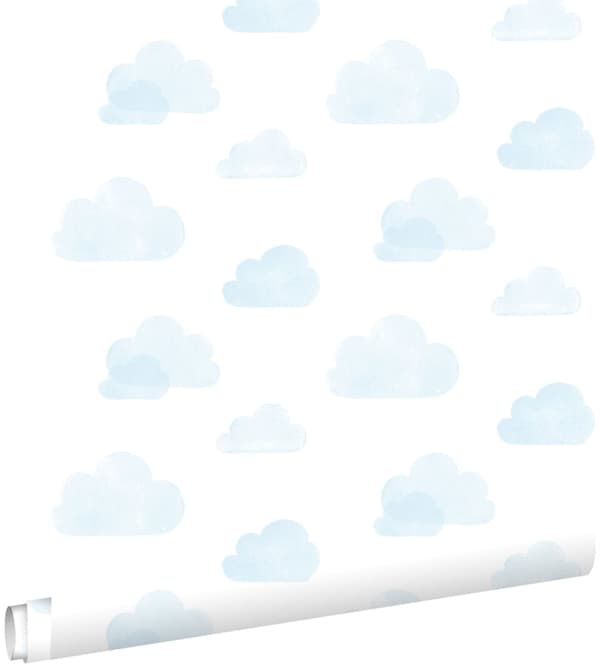 ESTAhome tapet stämplade moln ljusblått och vitt 53 cm x 10,05 m