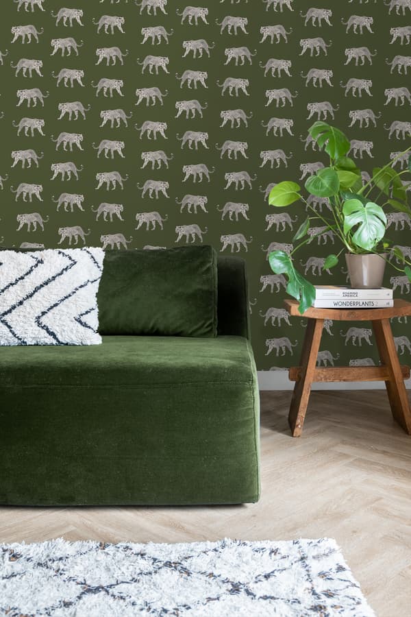 ESTAhome tapet pantere gråagtigt olivengrønt 0,53 x 10,05 m