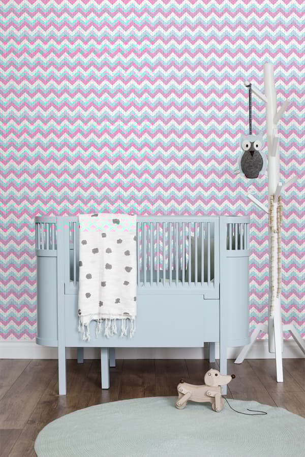 ESTAhome tapet sicksackmotiv turkost och rosa 53 cm x 10,05 m