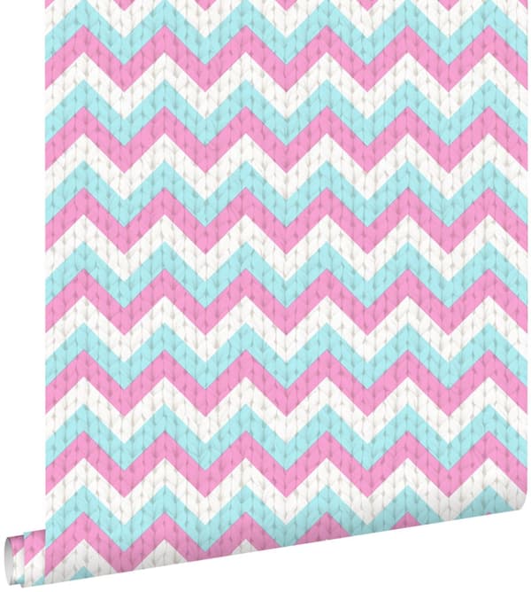 ESTAhome tapet sicksackmotiv turkost och rosa 53 cm x 10,05 m