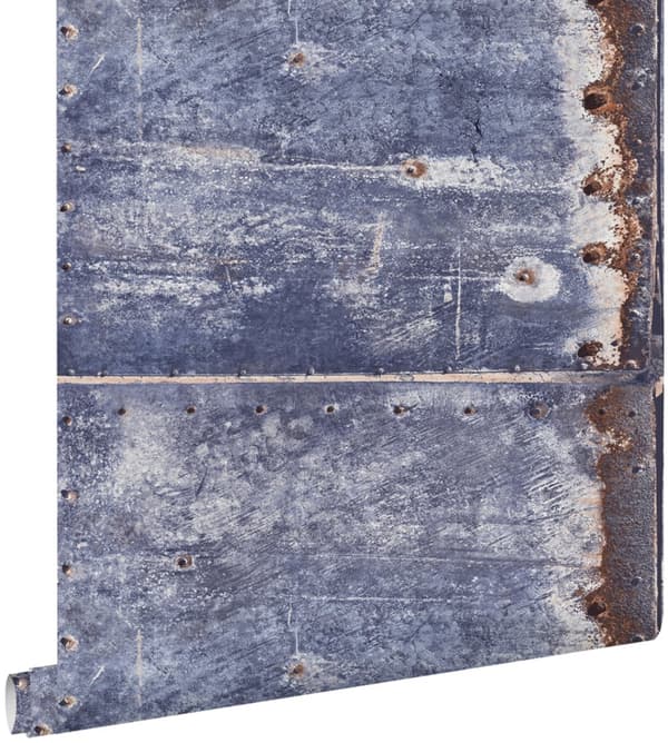 ESTAhome tapet metallplåtar blått och brunt 53 cm x 10,05 m
