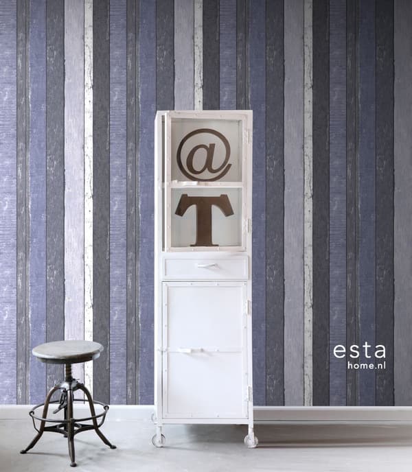 ESTAhome tapet träplankor blått 53 cm x 10,05 m