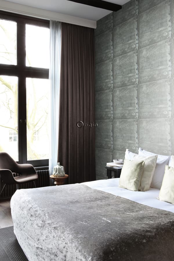 Origin Wallcoverings tapet stora slitna rostiga metallplåtar med nitar ljust lagungrönt 53 cm x 10,05 m