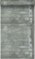 Miniatyrbild 1 av 8: Origin Wallcoverings tapet stora slitna rostiga metallplåtar med nitar ljust lagungrönt 53 cm x 10,05 m