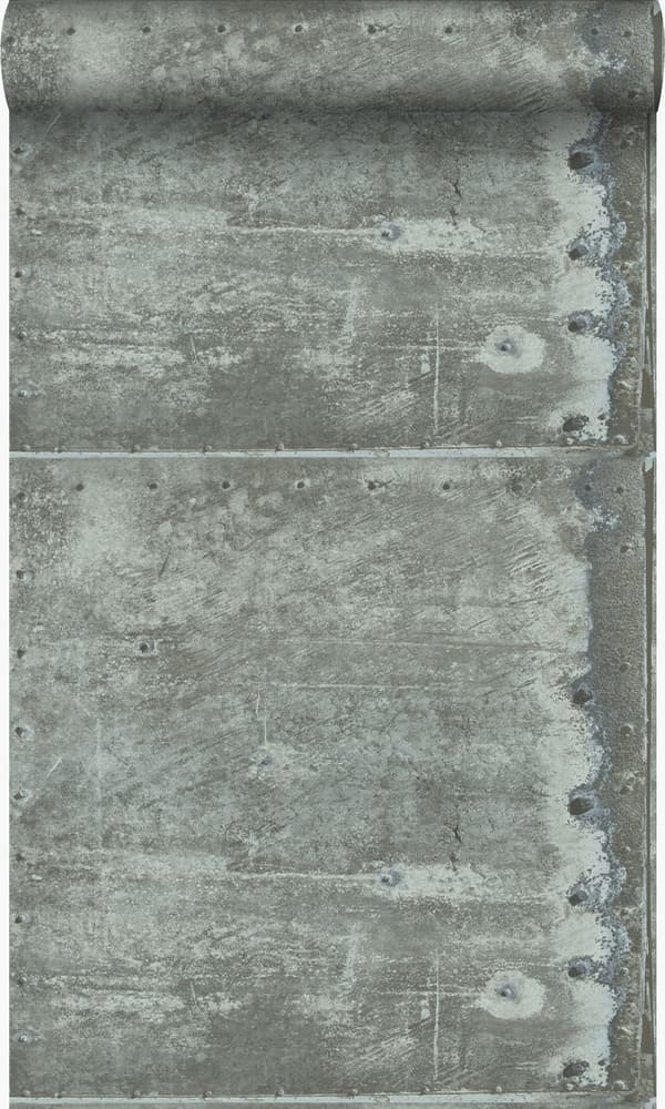 Origin Wallcoverings tapet stora slitna rostiga metallplåtar med nitar ljust lagungrönt 53 cm x 10,05 m