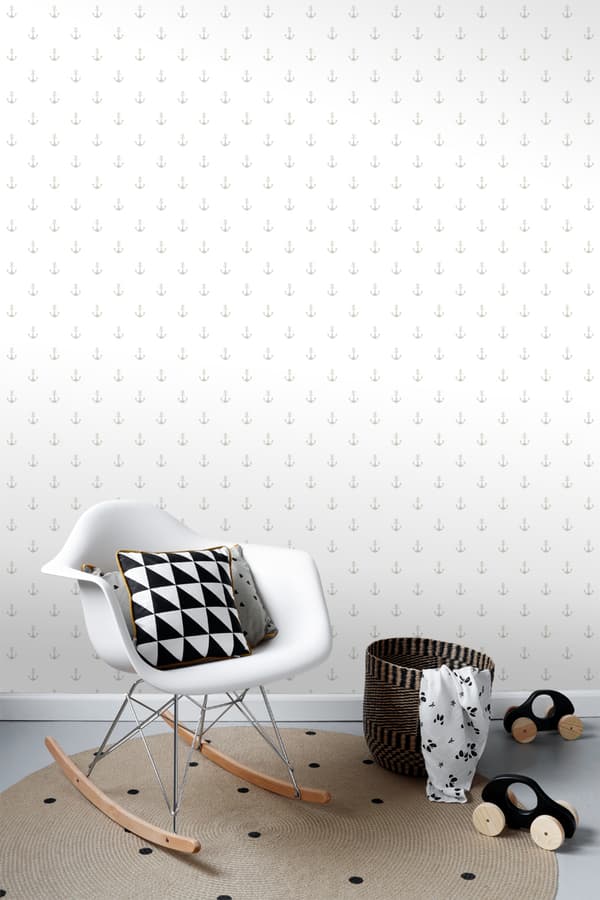 ESTAhome tapet ankare vitt och silver 0,53 x 10,05 m