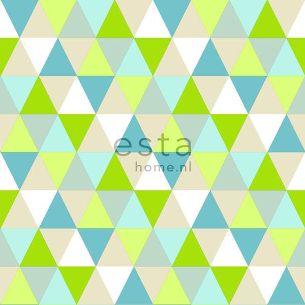 ESTAhome tapet trianglar limegrönt, turkost och beige 53 cm x 10,05 m