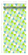 Miniatyrbild 8 av 8: ESTAhome tapet trianglar limegrönt, turkost och beige 53 cm x 10,05 m