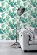 Miniatyrbild 6 av 8: ESTAhome tapet akvarellmålade blommande kaktusar smaragdgrönt - 138903 - 53 cm x 10,05 m