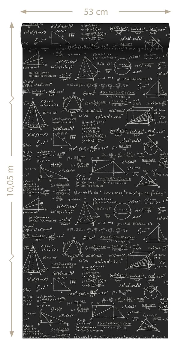 ESTAhome tapet matematiska formler matt svart 53 cm x 10,05 m