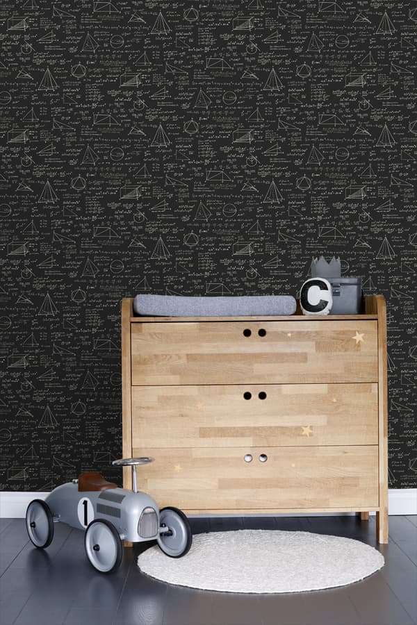 ESTAhome tapet matematiska formler matt svart 53 cm x 10,05 m