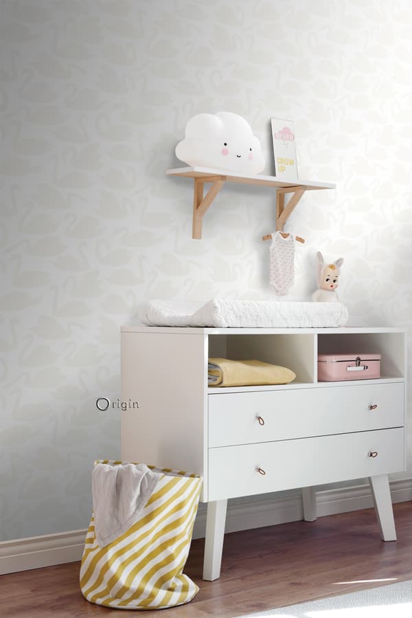 Origin Wallcoverings tapet svanar glänsande vitt 0,53 x 10,05 m