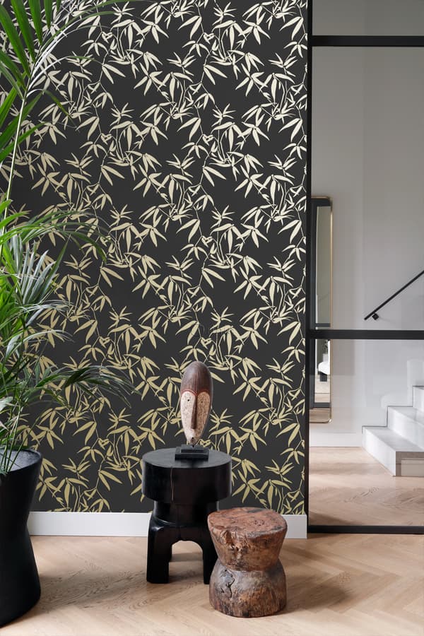 Origin Wallcoverings tapet bambublad svart och guld 0,53 x 10,05 m