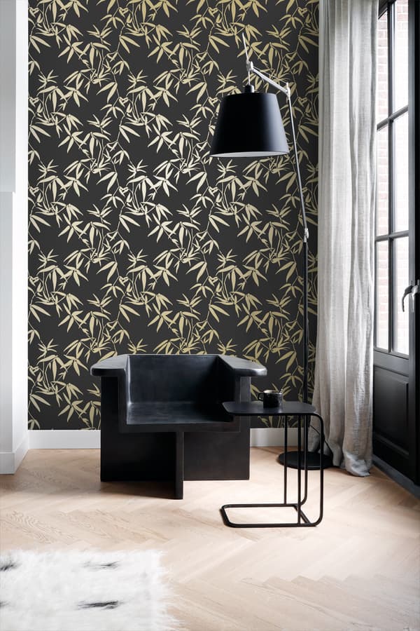 Origin Wallcoverings tapet bambublad svart och guld 0,53 x 10,05 m