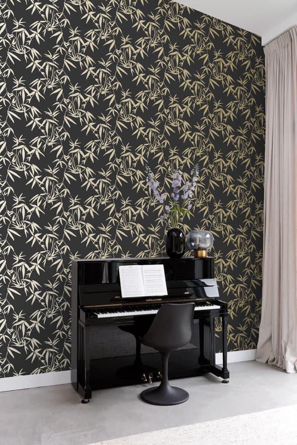 Origin Wallcoverings tapet bambublad svart och guld 0,53 x 10,05 m