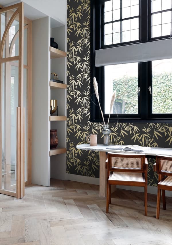 Origin Wallcoverings tapet bambublad svart och guld 0,53 x 10,05 m