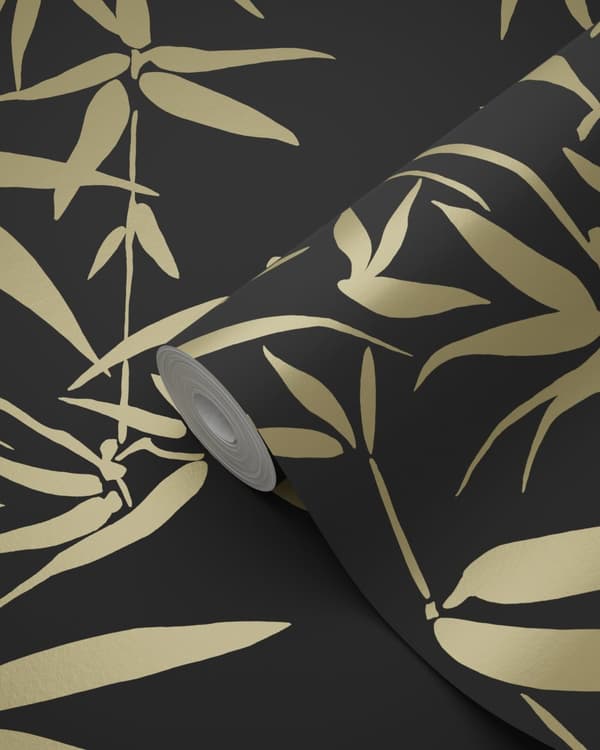 Origin Wallcoverings tapet bambublad svart och guld 0,53 x 10,05 m