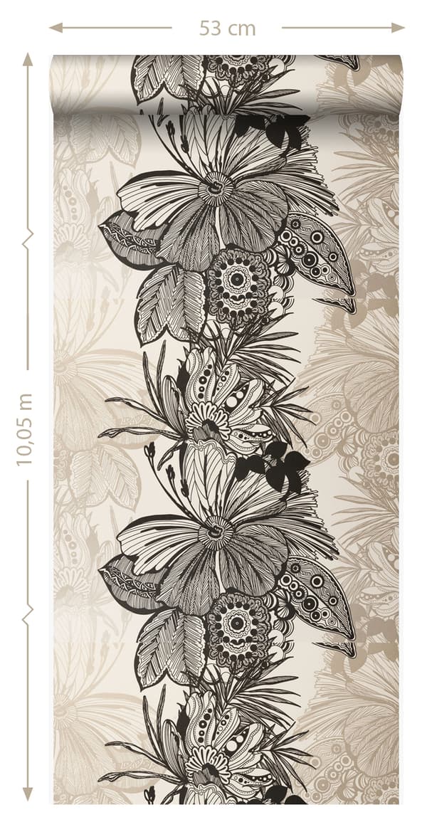 Origin Wallcoverings tapet blomster sort og beige 52 cm x 10,05 m