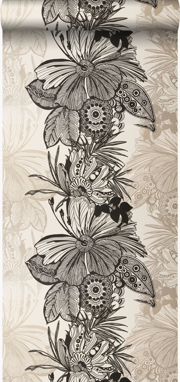 Origin Wallcoverings tapet blomster sort og beige 52 cm x 10,05 m