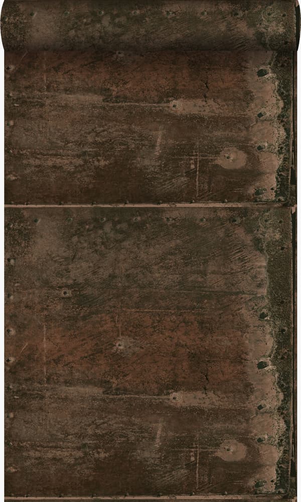 Origin Wallcoverings tapet stora slitna rostiga metallplåtar med nitar rostbrunt 53 cm x 10,05 m