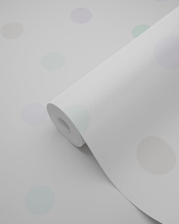 Origin Wallcoverings tapet polkaprickar pastellila, mintgrönt, glänsande silvergrått och pastellblått 53 cm x 10,05 m