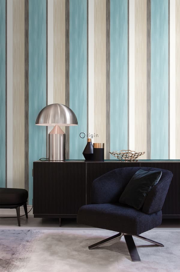 Origin Wallcoverings tapet striber turkis og beige 53 cm x 10,05 m