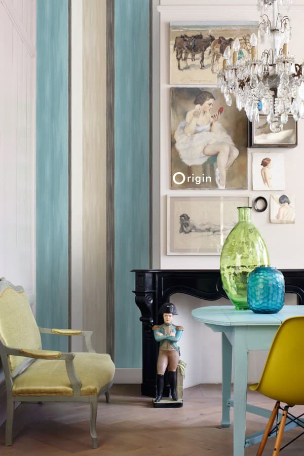 Origin Wallcoverings tapet striber turkis og beige 53 cm x 10,05 m