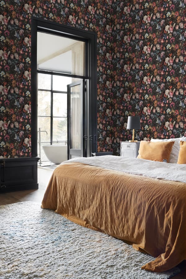 ESTAhome tapet blomster mørkegråt 0,53 x 10,05 m