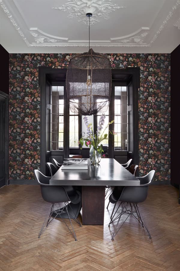 ESTAhome tapet blomster mørkegråt 0,53 x 10,05 m