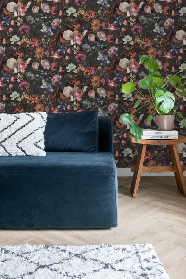 ESTAhome tapet blomster mørkegråt 0,53 x 10,05 m