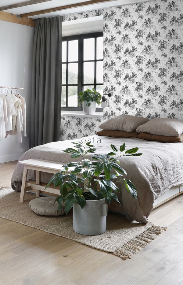ESTAhome tapet roser sort og hvidt 53 cm x 10,05 m