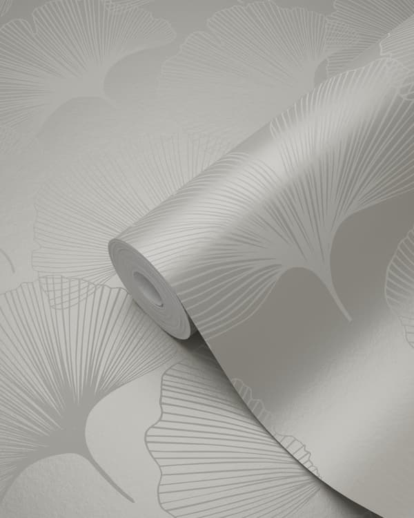 Origin Wallcoverings tapet gingkoblad glänsande varmt grått 0,53 x 10,05 m
