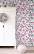 Miniatyrbild 3 av 6: ESTAhome tapet blommor rosa och svart 53 cm x 10,05 m
