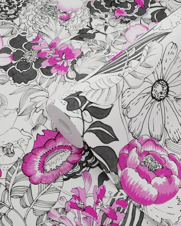 ESTAhome tapet blommor rosa och svart 53 cm x 10,05 m
