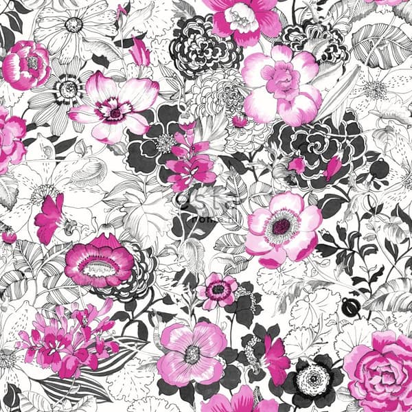 ESTAhome tapet blommor rosa och svart 53 cm x 10,05 m