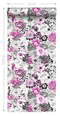 Miniatyrbild 6 av 6: ESTAhome tapet blommor rosa och svart 53 cm x 10,05 m