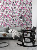 Miniatyrbild 2 av 6: ESTAhome tapet blommor rosa och svart 53 cm x 10,05 m