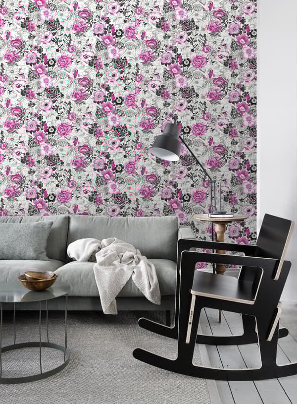ESTAhome tapet blommor rosa och svart 53 cm x 10,05 m