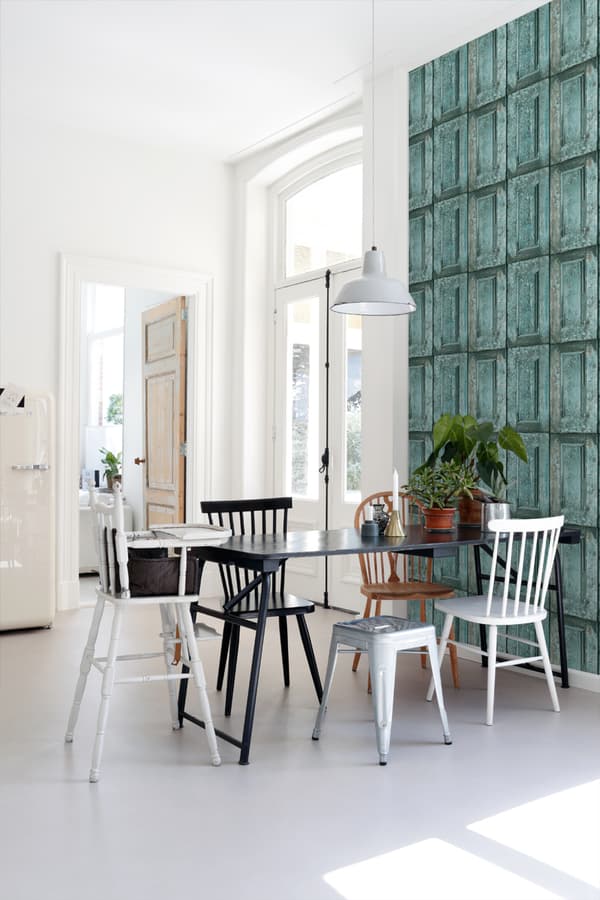 ESTAhome tapet paneldörrar turkost 53 cm x 10,05 m